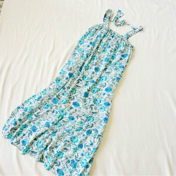 Old Navy Womens Maxi Dress Floral Straps Resort Summer Vacation Blue White M - Picture 1 of 4